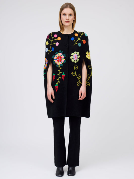 Black Embroidered Cashmere Bullet Cape