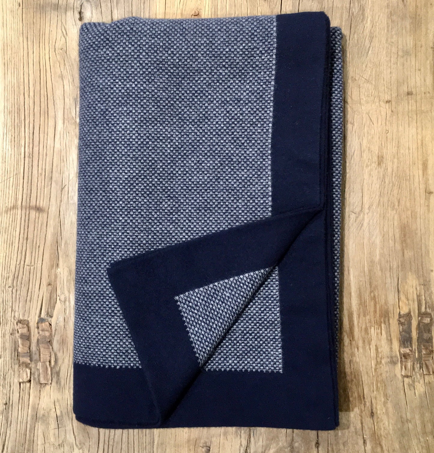 Navy and Grey Tara Single Cashmere Blanket