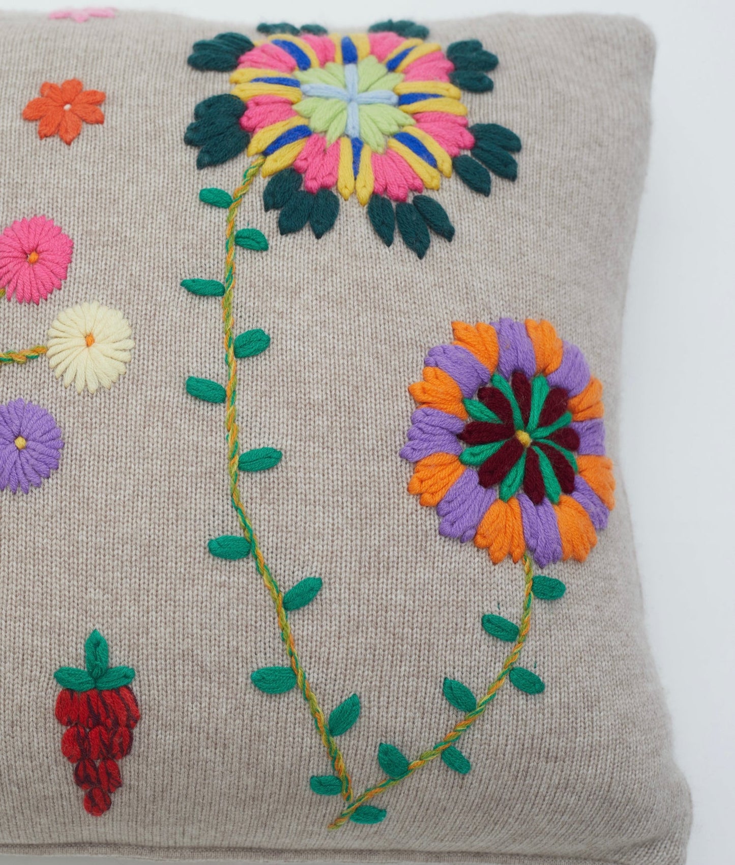New Beige Hand Embroidered Cashmere Cushion