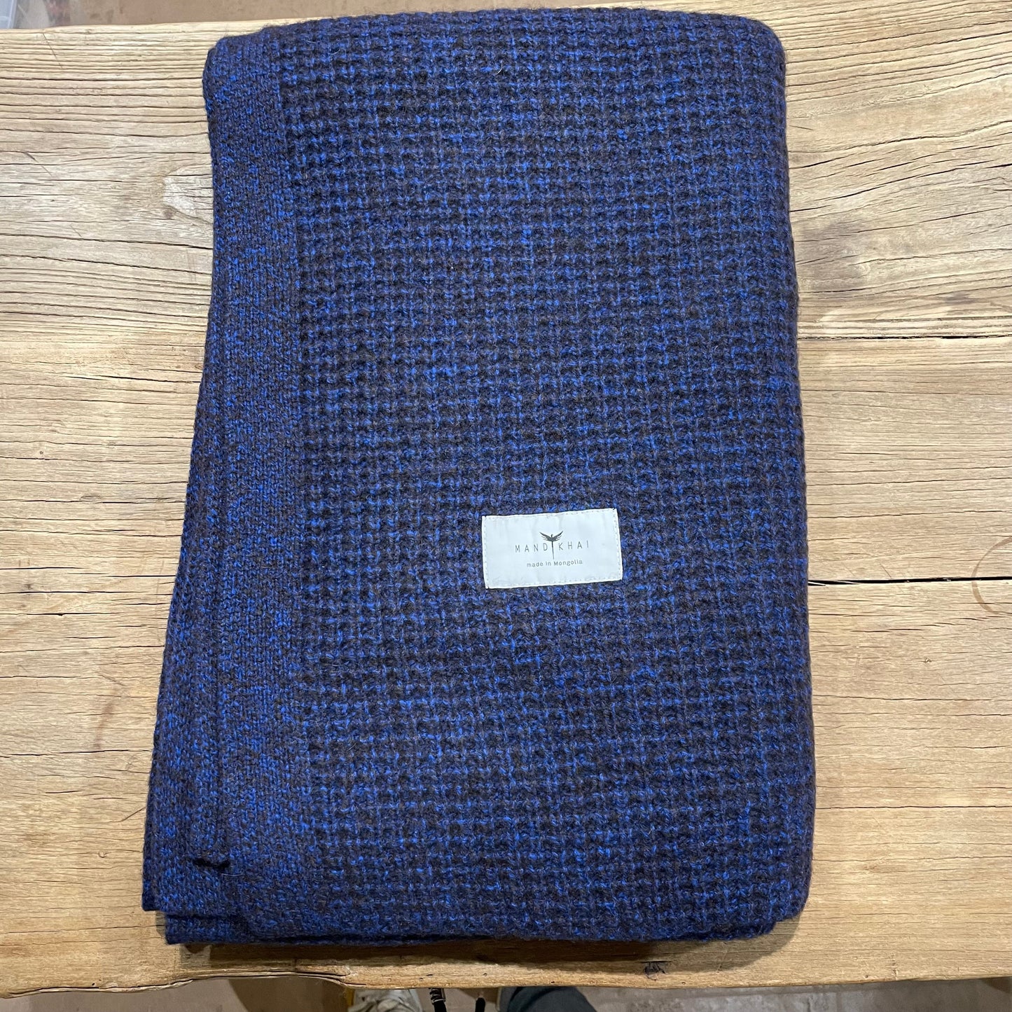 Blue/Brown Yak Wool Melange Knit Blanket