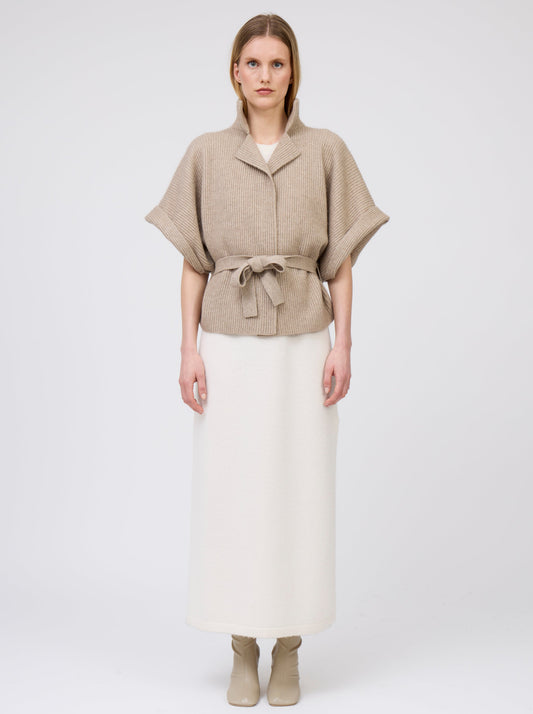 Light Brown Cashmere Belted Kimono Jacket