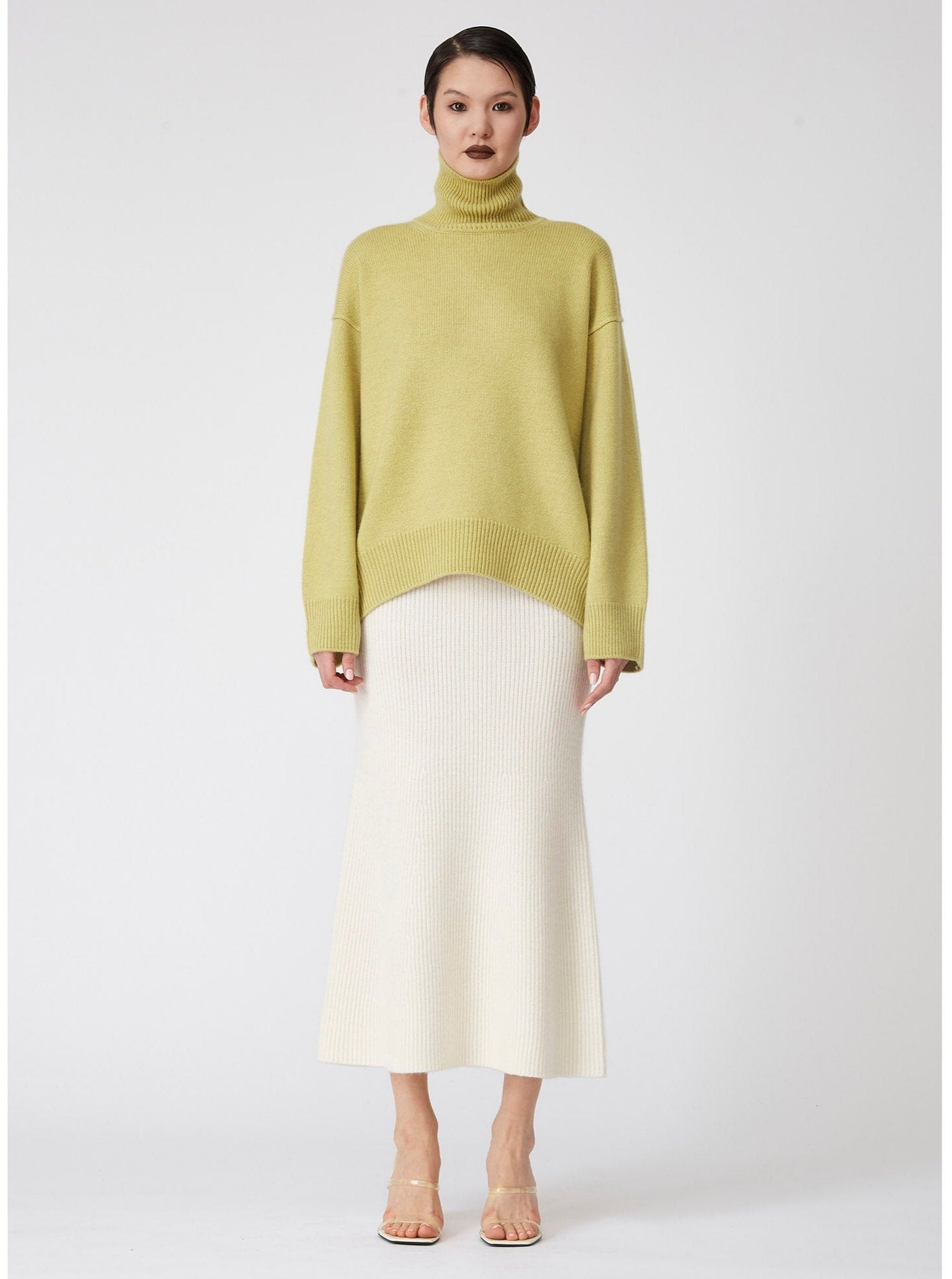 Lime Green Oversized Roll Neck Cashmere Jumper