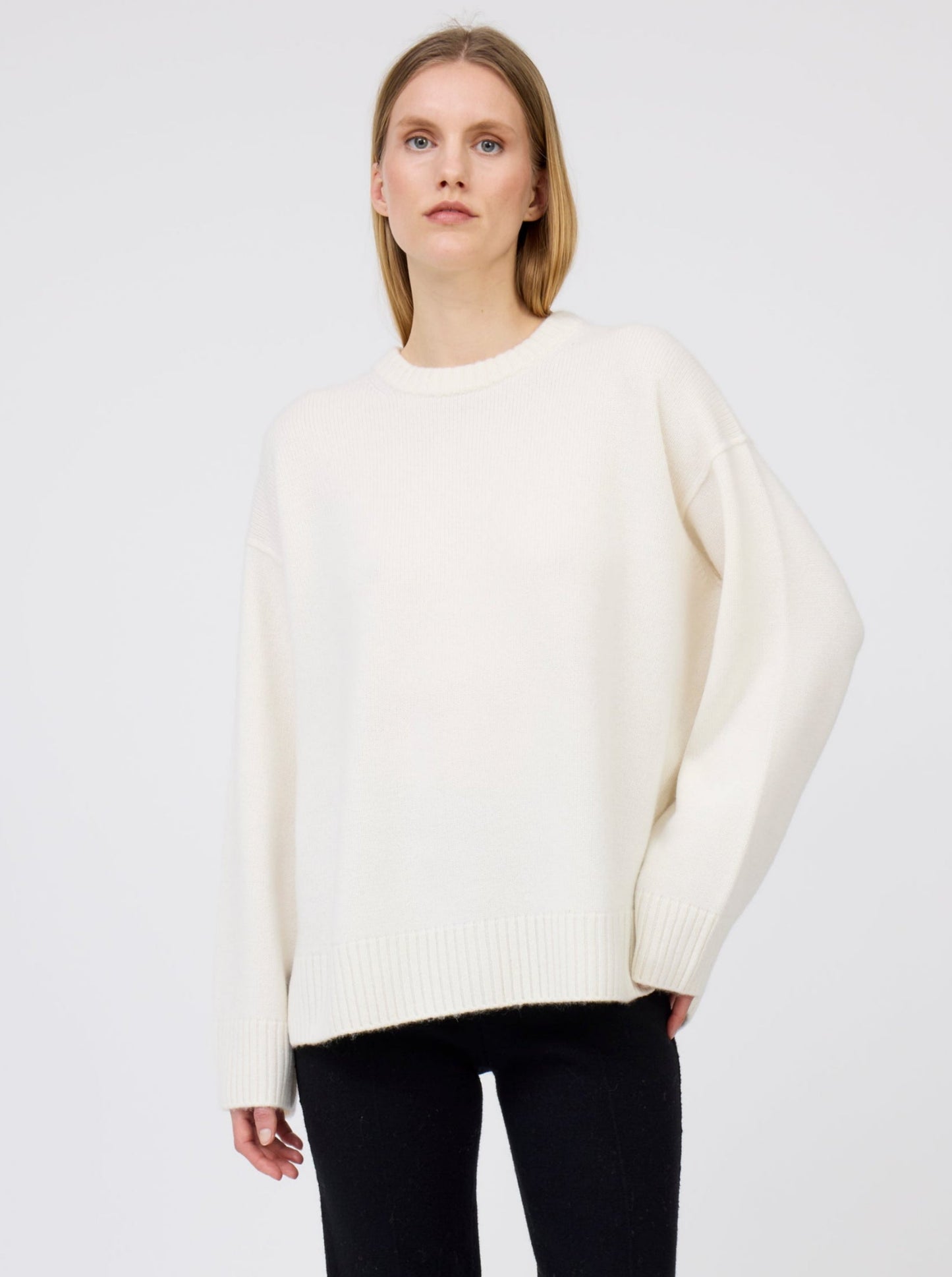 White Oversized Round Neck Jumper