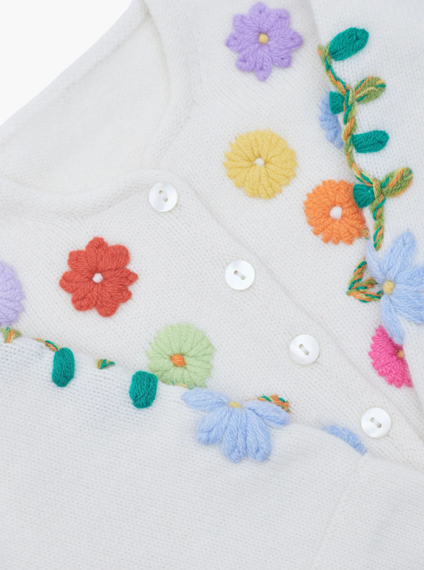embroidered baby cashmere cardigan in white with multicolour flowers
