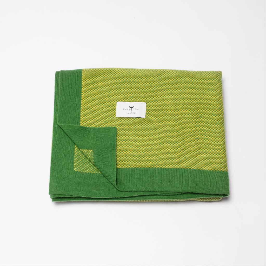 Green and Yellow Tara Single Cashmere Blanket