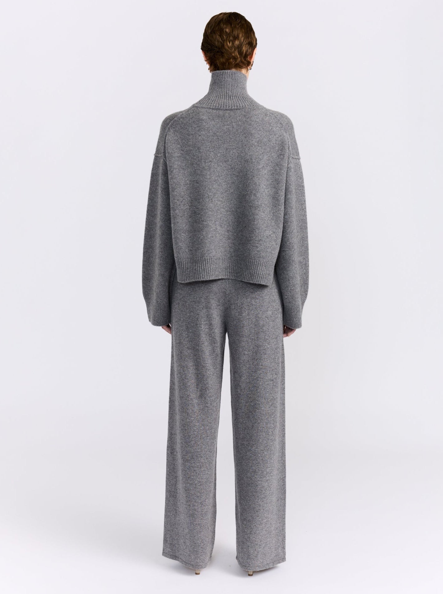 grey cropped roll neck jumper on model