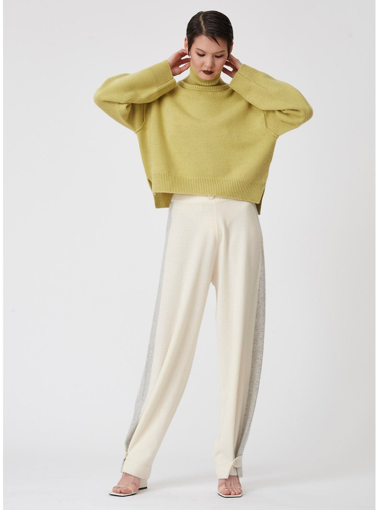 Lime Green Cropped Roll Neck Cashmere Sweater
