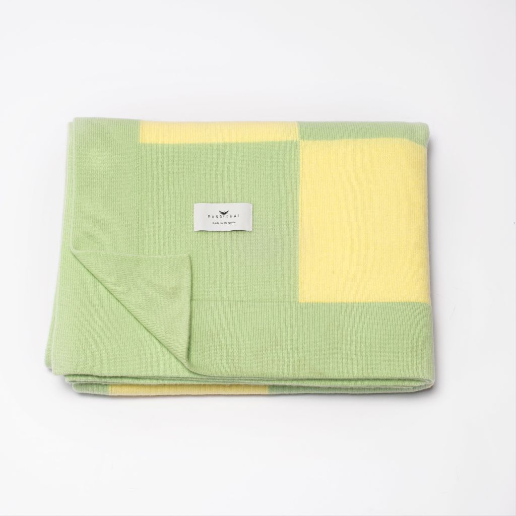 Mint Green/Yellow Checkerboard Cashmere Blanket