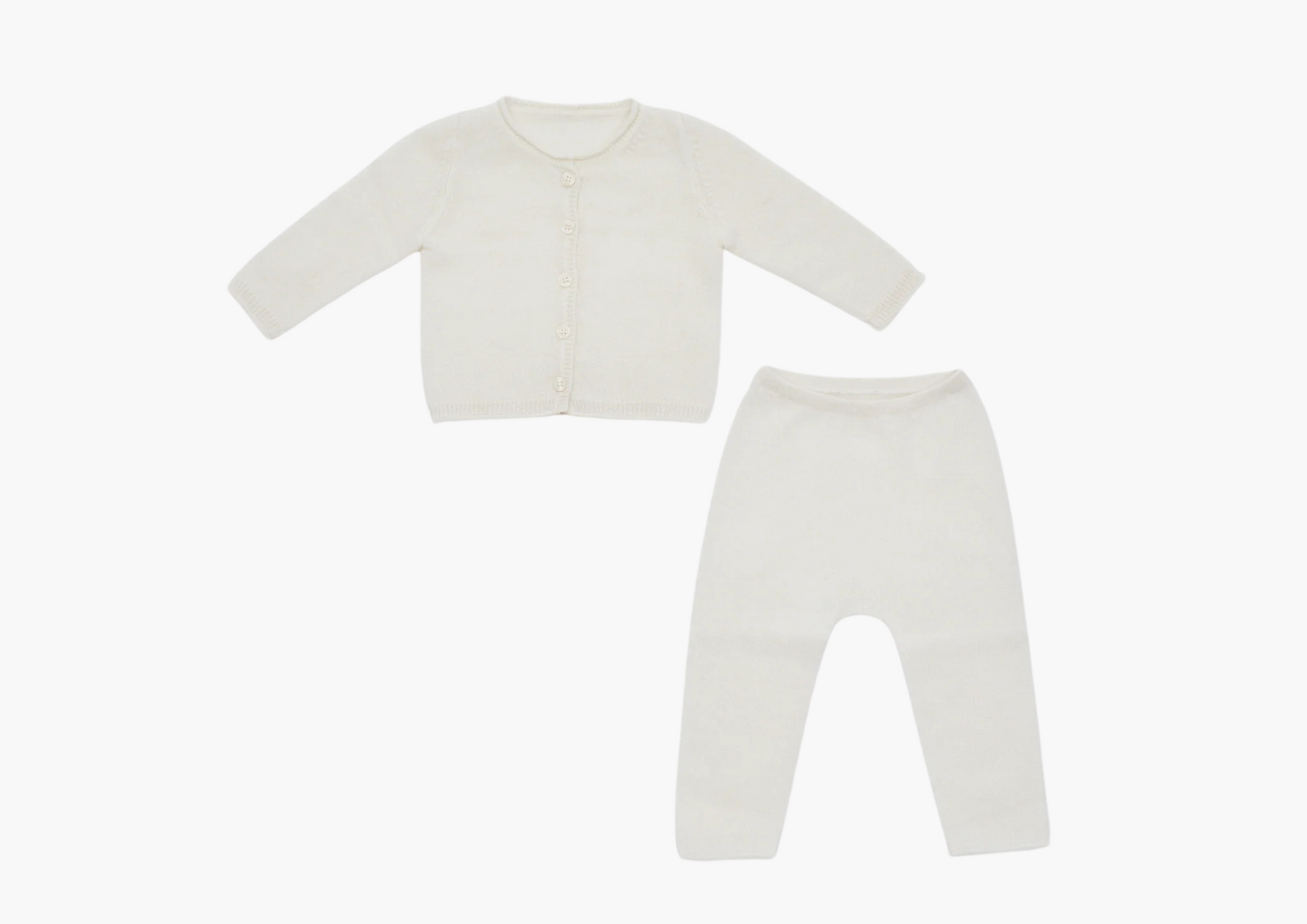 white baby cashmere cardigan and leggings set