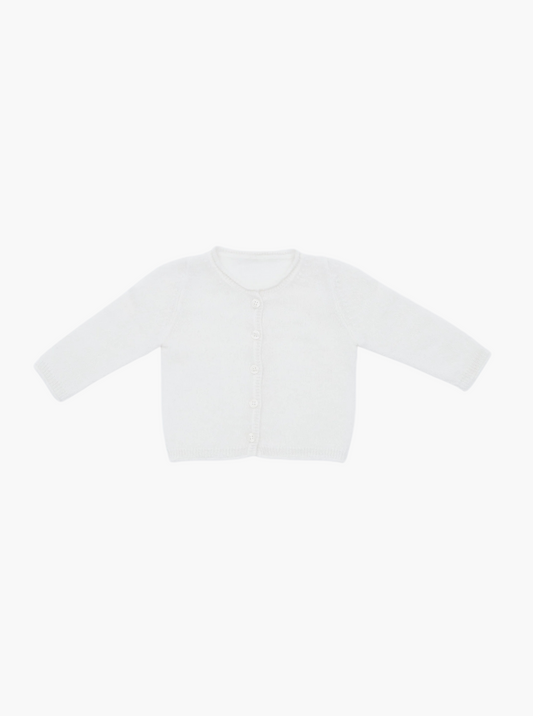 White baby button up cashmere cardigan