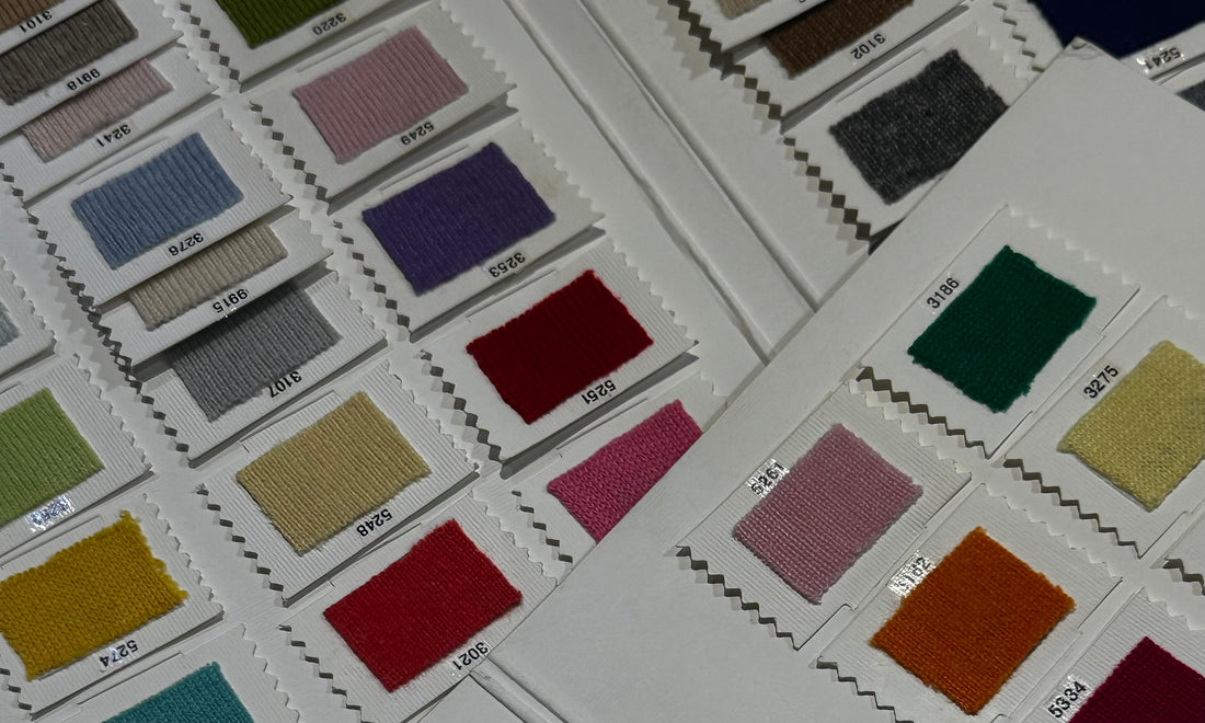 Palette of different colour swatches on cashmere 