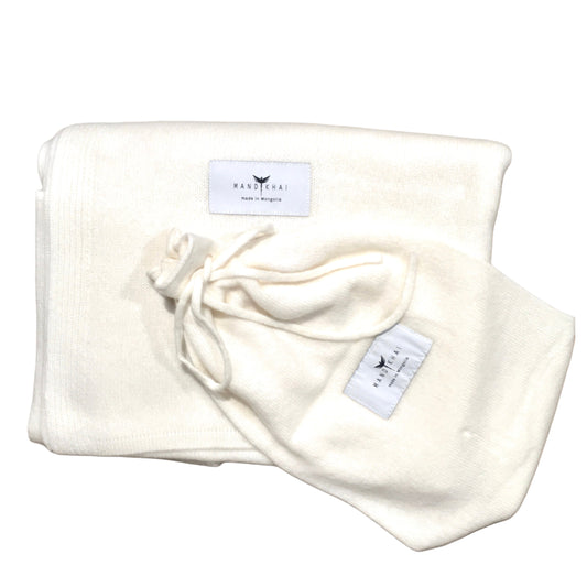 White Cashmere Shawl With Travel Pouch