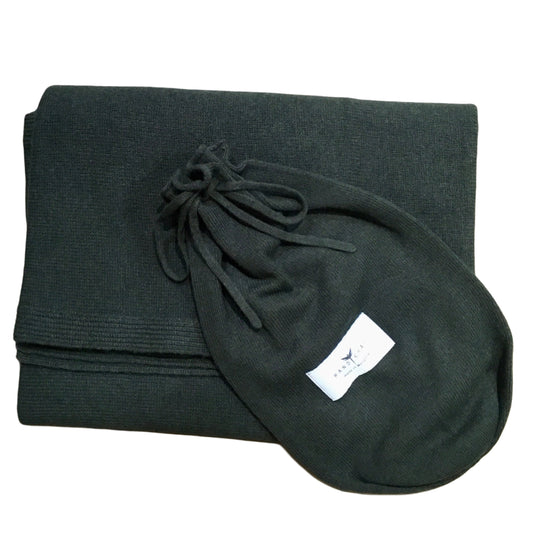 Dark Khaki Cashmere Shawl With Travel Pouch