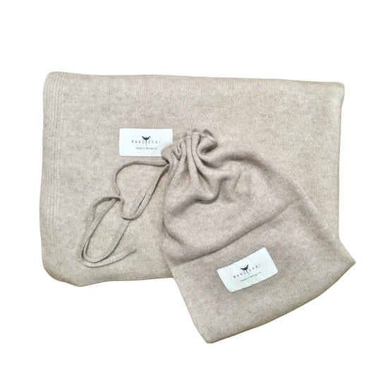 Lavender Beige Cashmere Shawl With Travel Pouch