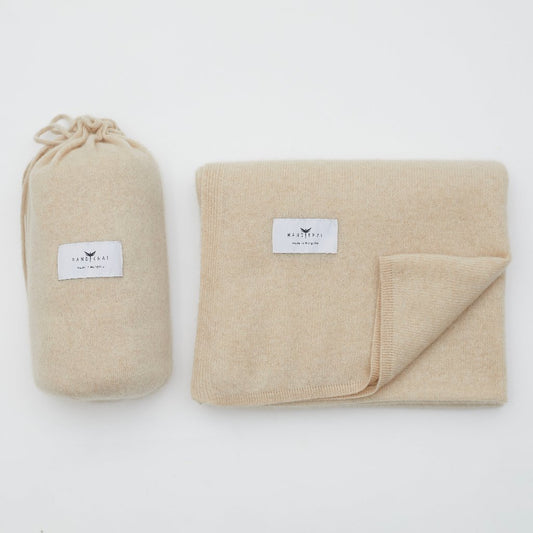 Front Flat lay of the Beige Cashmere Shawl With Travel Pouch