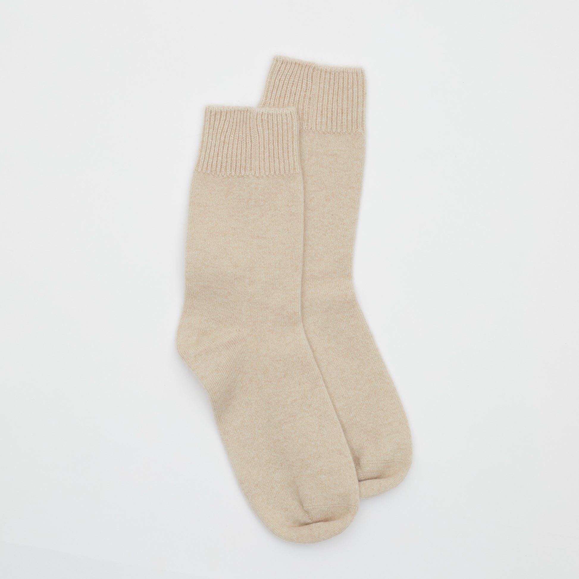 Front flat lay of ankle length Beige Cashmere Socks