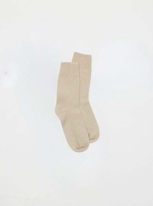 Front flat lay of ankle length Beige Cashmere Socks