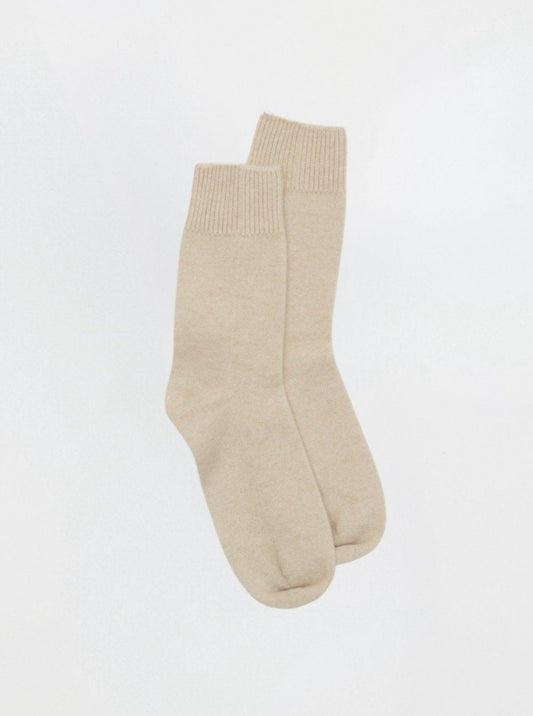 Front flat lay of ankle length Beige Cashmere Socks