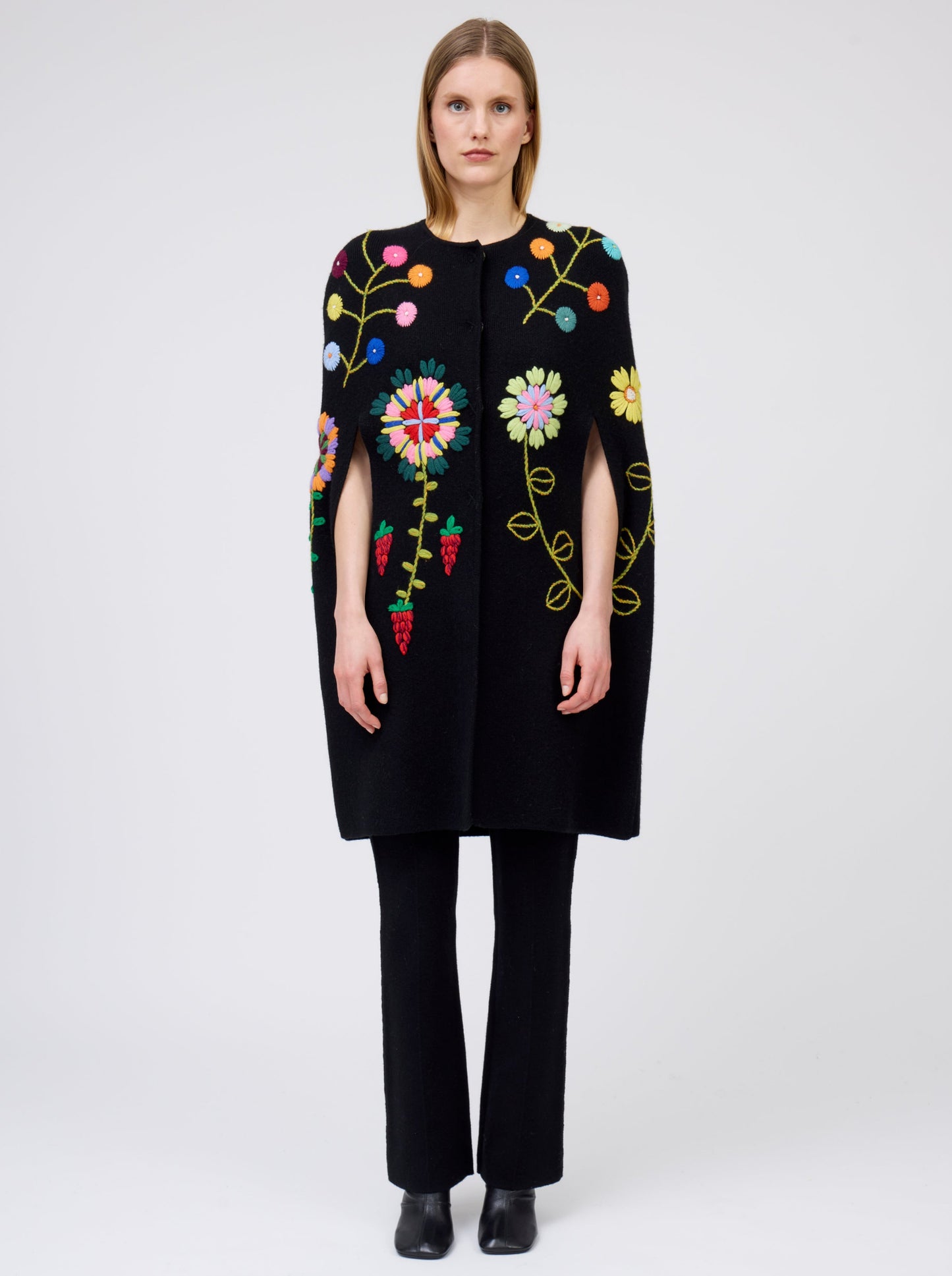 Black Embroidered Cashmere Bullet Cape