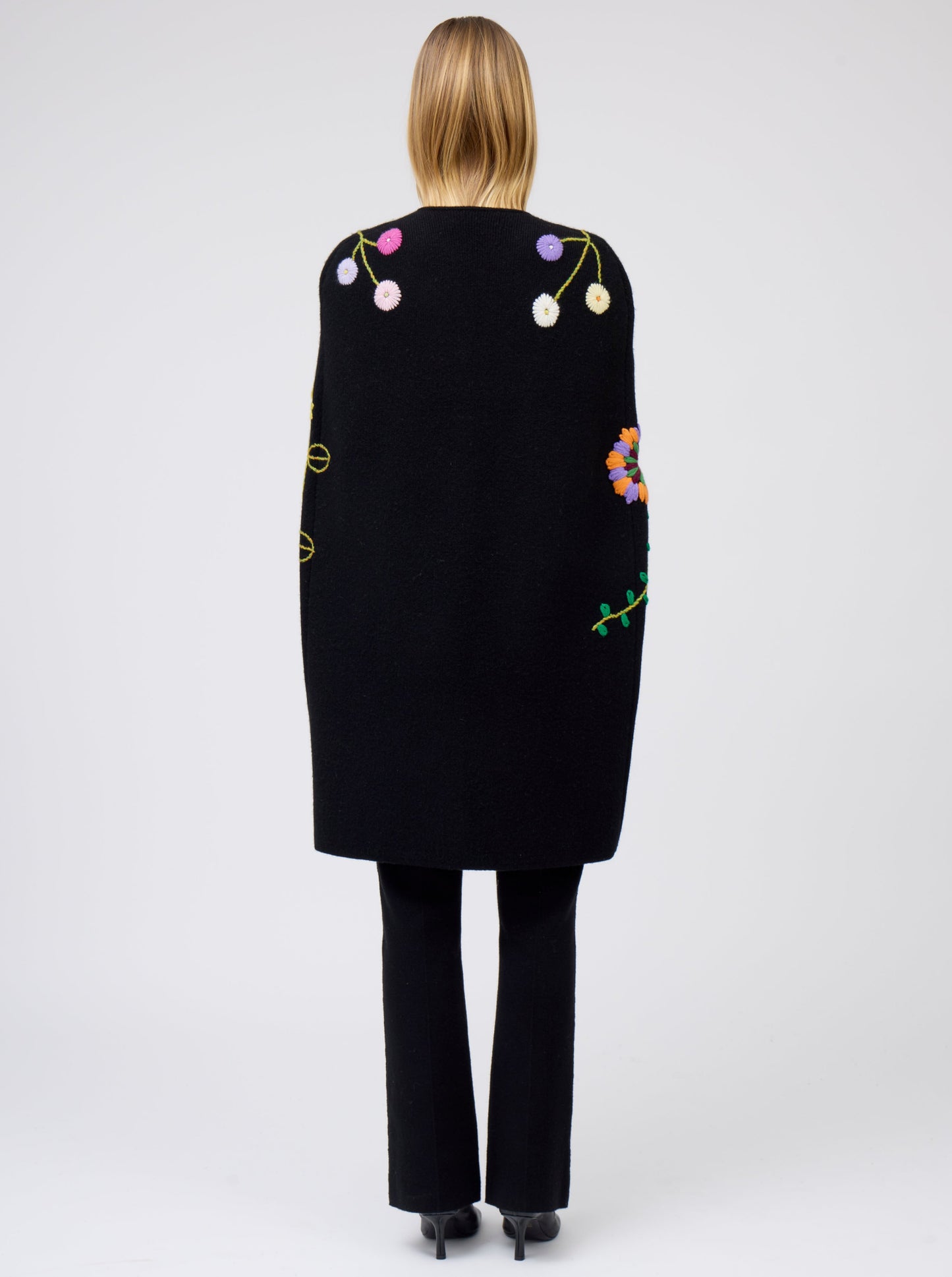 Black Embroidered Cashmere Bullet Cape