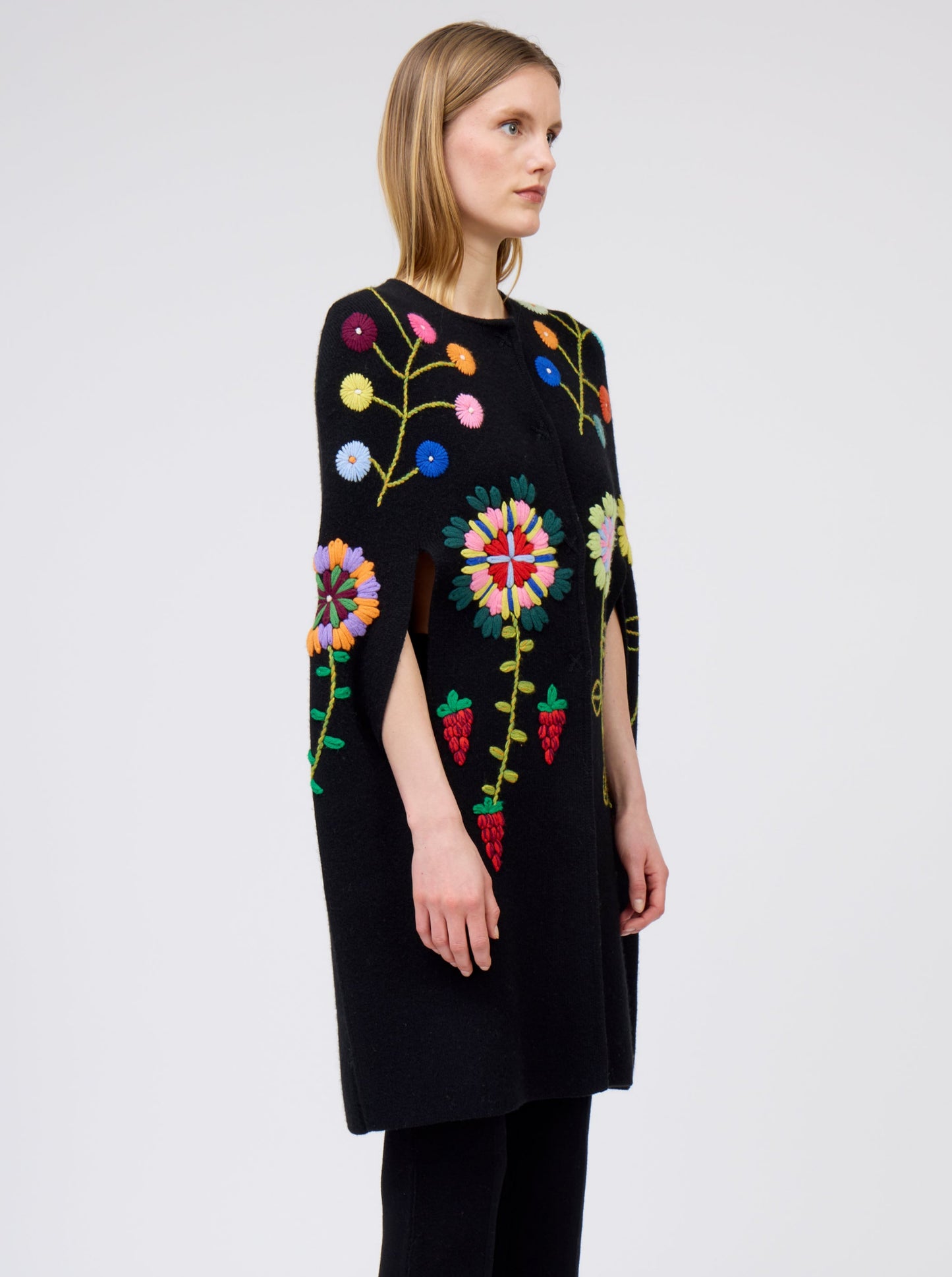 Black Embroidered Cashmere Bullet Cape