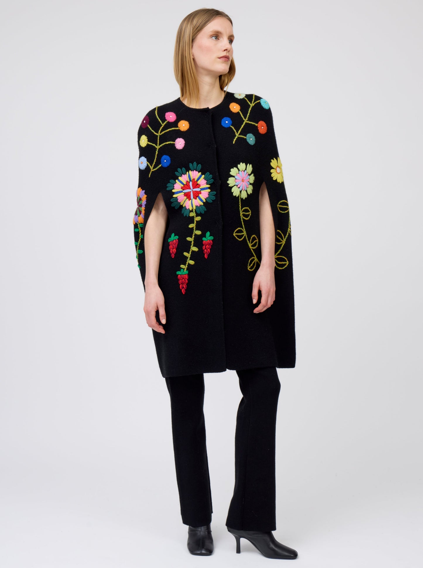 Black Embroidered Cashmere Bullet Cape