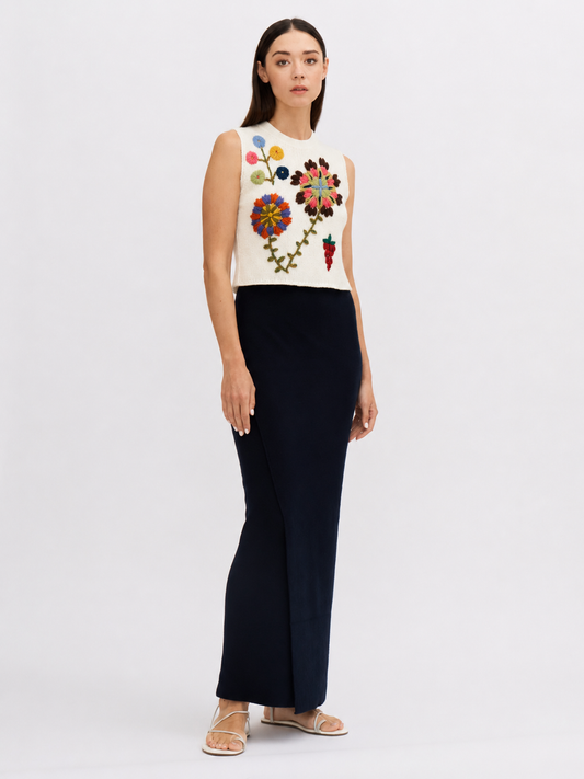 Embroidered Cashmere Cropped Tank