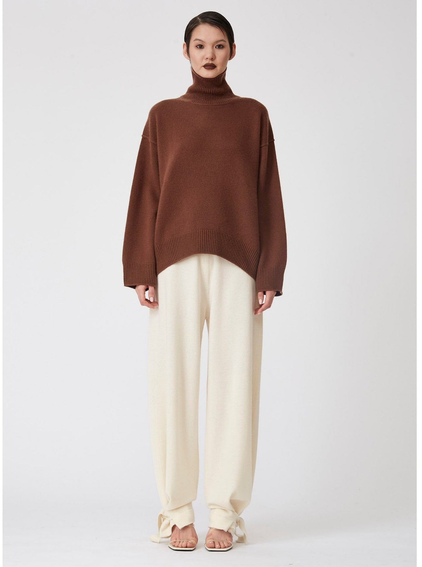 Chocolate Brown Oversized Roll Neck Cashmere Jumper