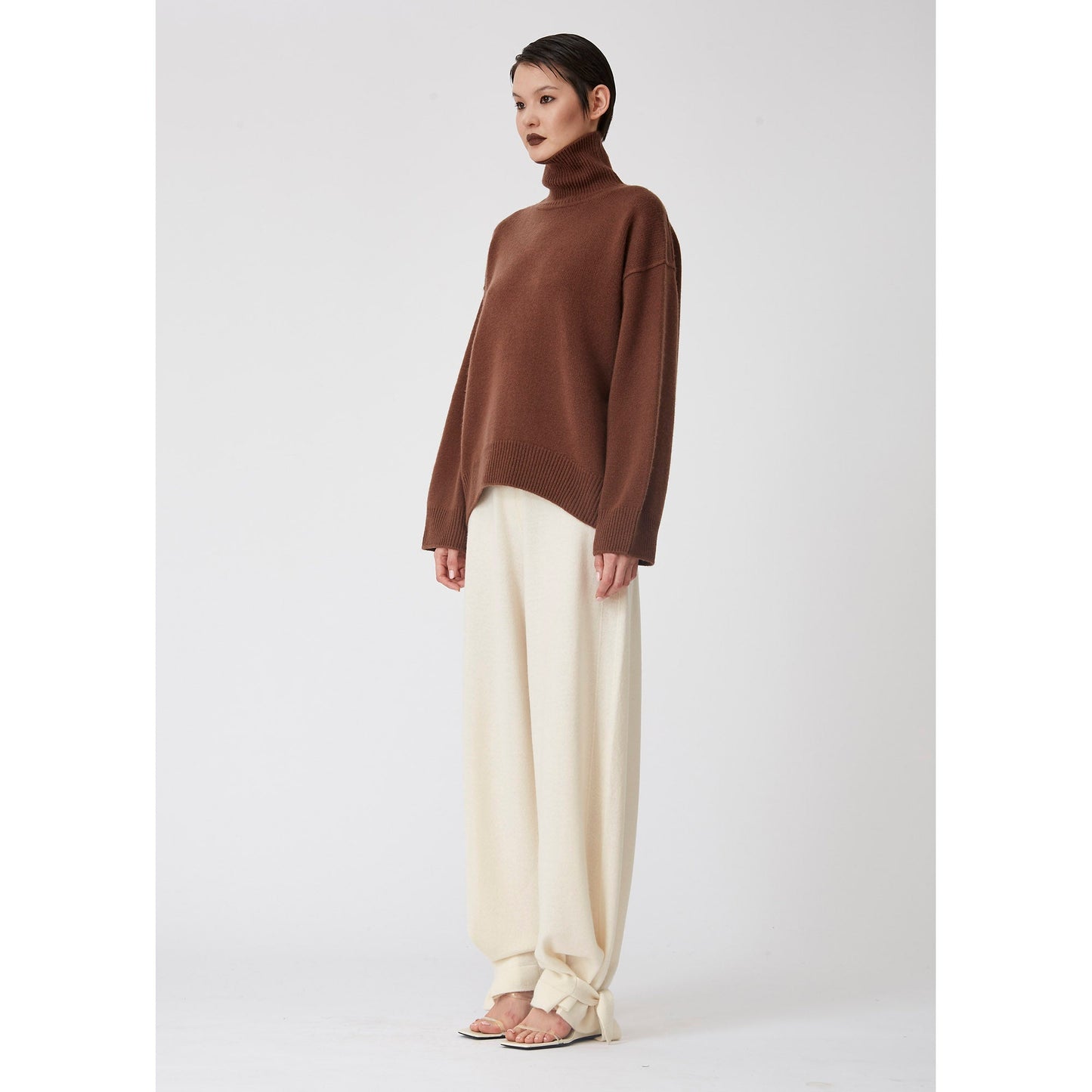 Chocolate Brown Oversized Roll Neck Cashmere Sweater