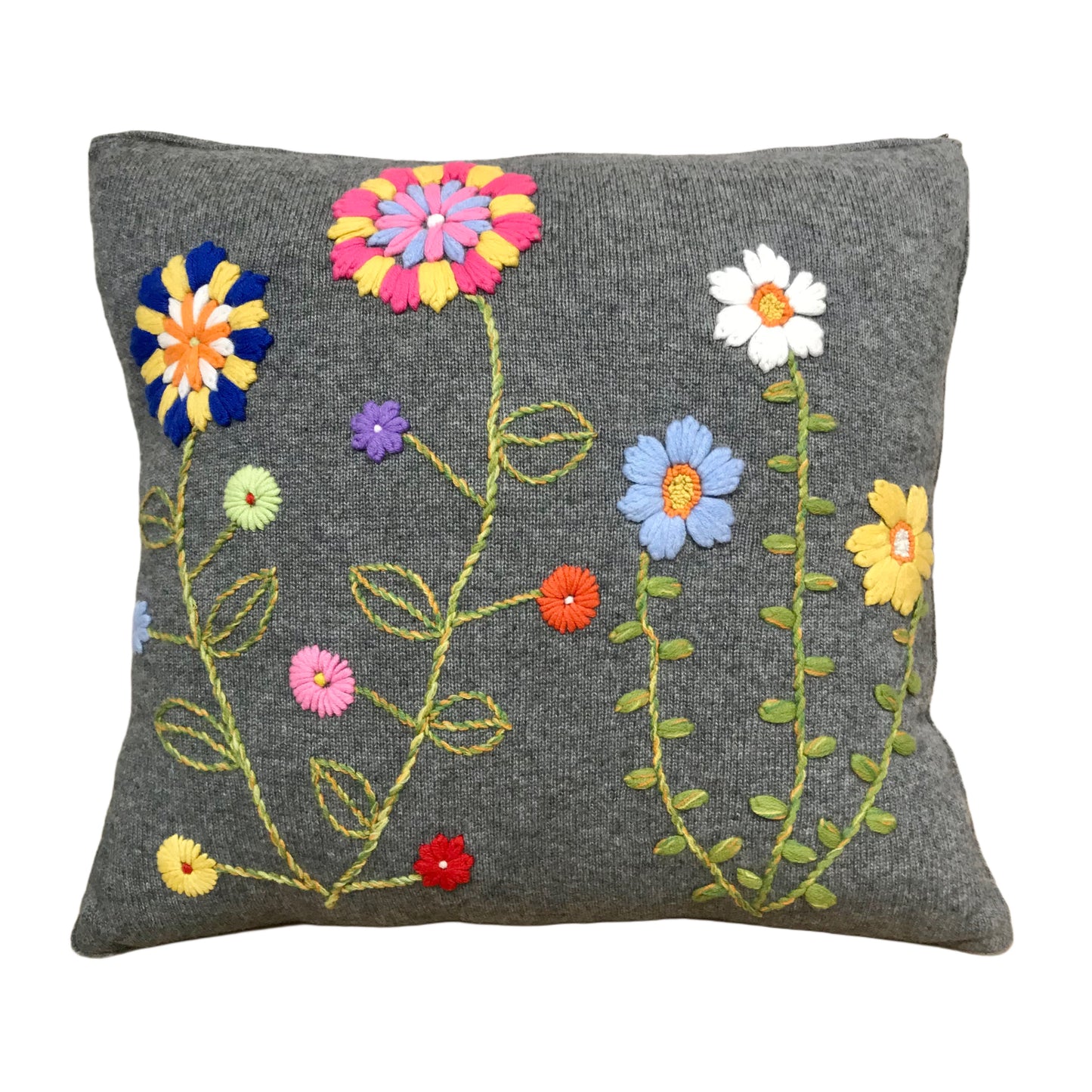 Grey Hand Embroidered Cashmere Cushion