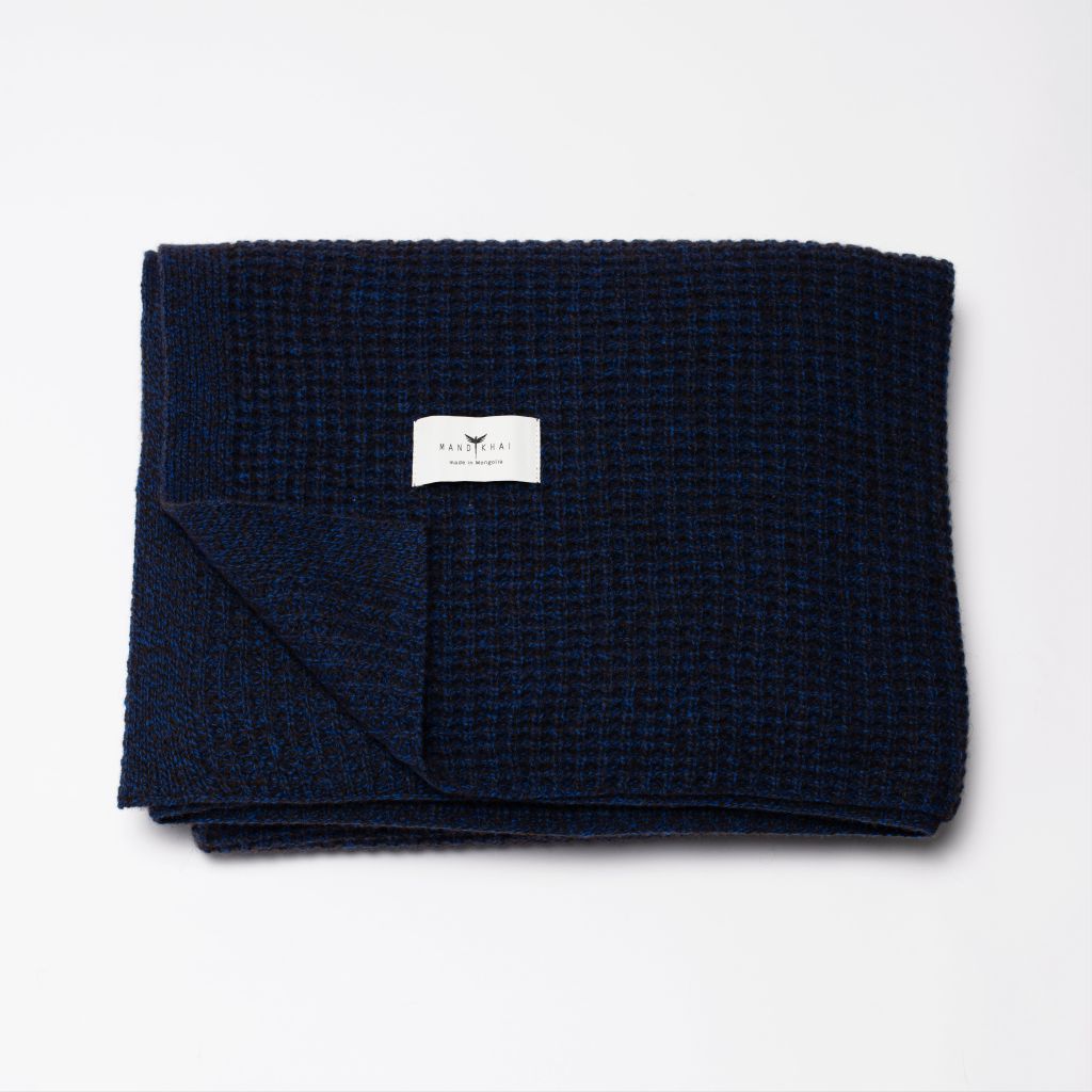 Yak Wool Melange Knit Blanket blue/brown