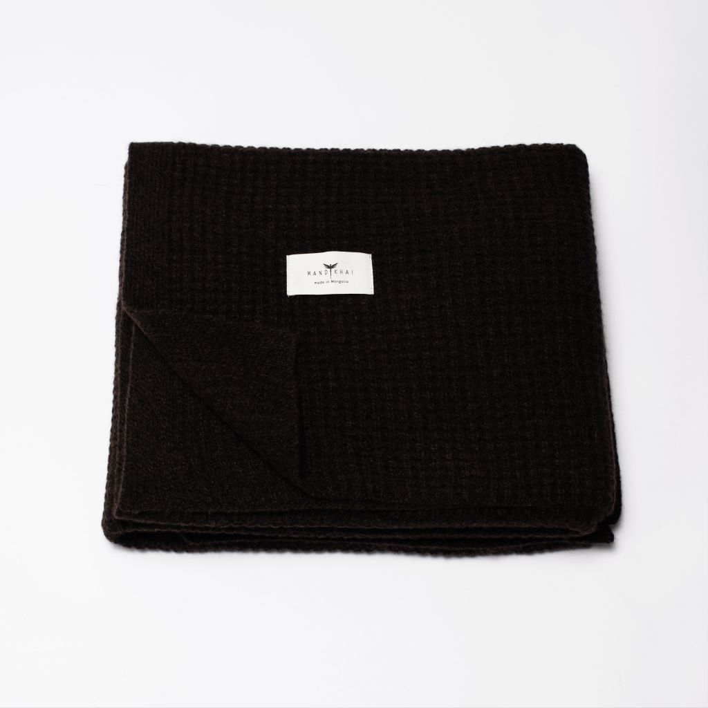 Dark Brown/BlackYak Wool Melange Knit Blanket