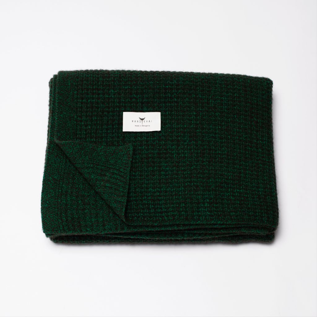 Green/Brown Yak Wool Melange Knit Blanket