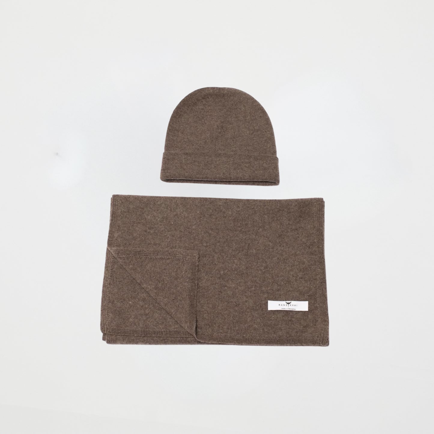 Brown Cashmere Knit Hat and Scarf Set