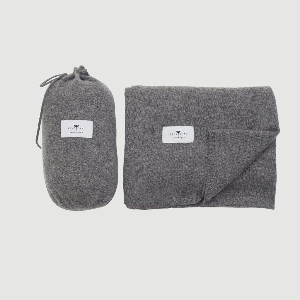 Front Flat lay of the Grey Cashmere Shawl With Travel Pouch