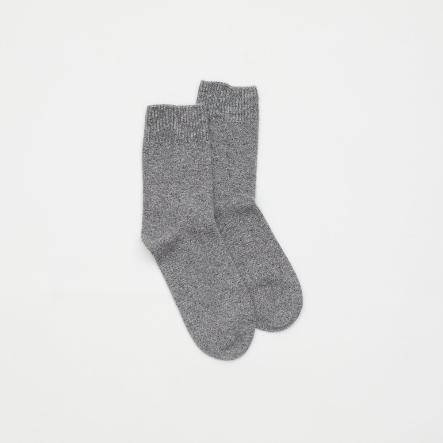 Front flat lay of ankle length grey Cashmere Socks