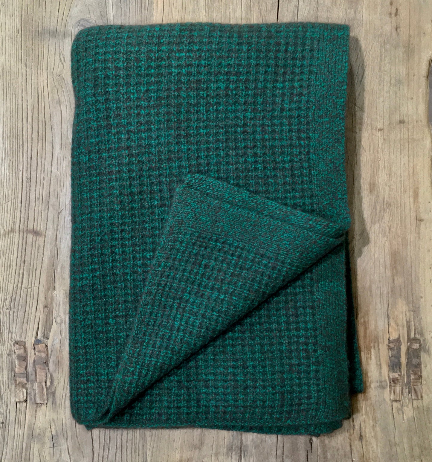 Green/Brown Yak Wool Melange Knit Blanket