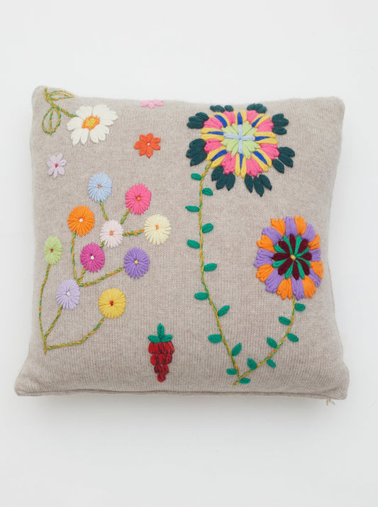 New Beige Hand Embroidered Cashmere Cushion