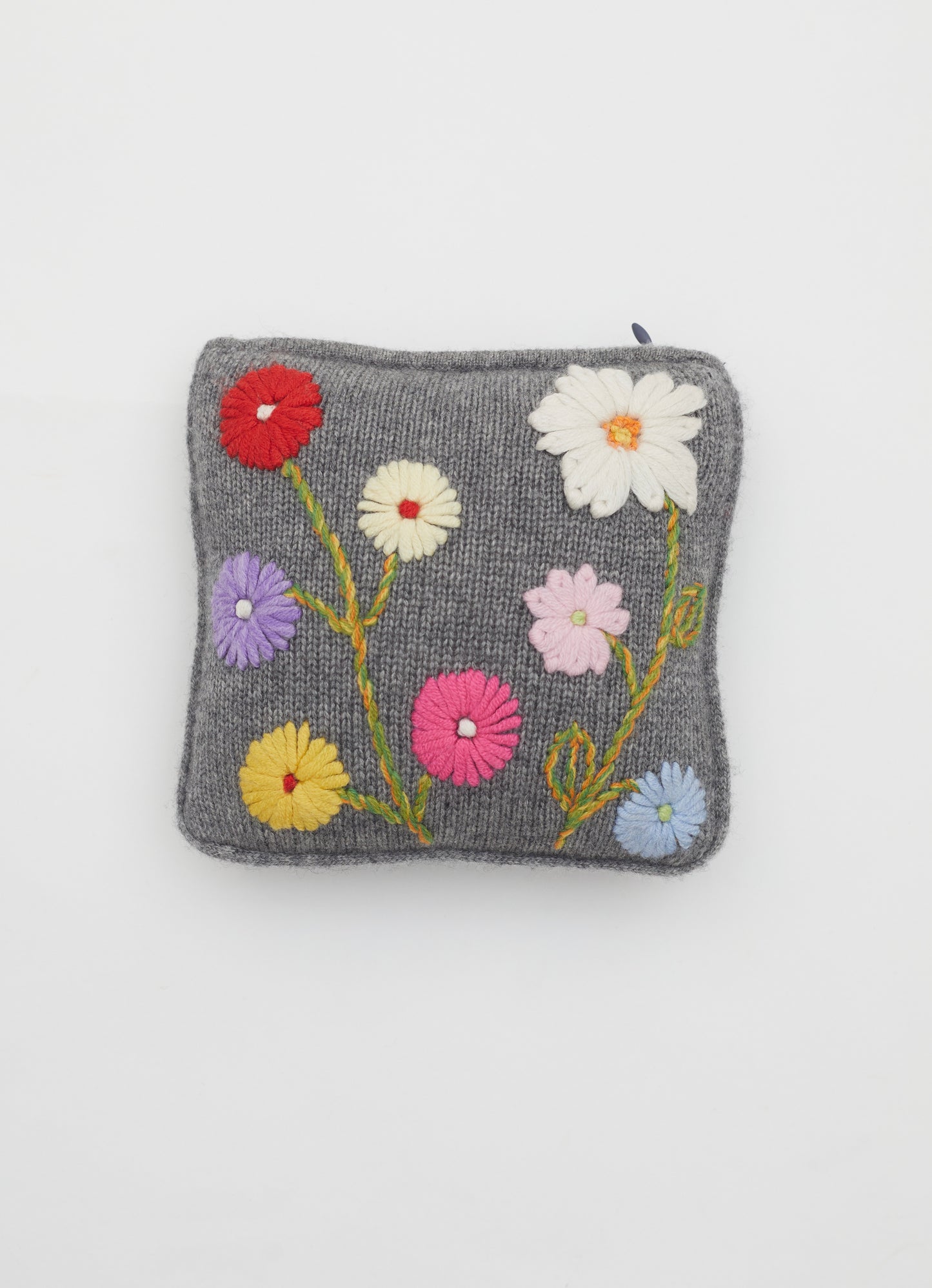 Grey Hand Embroidered Cashmere Cushion