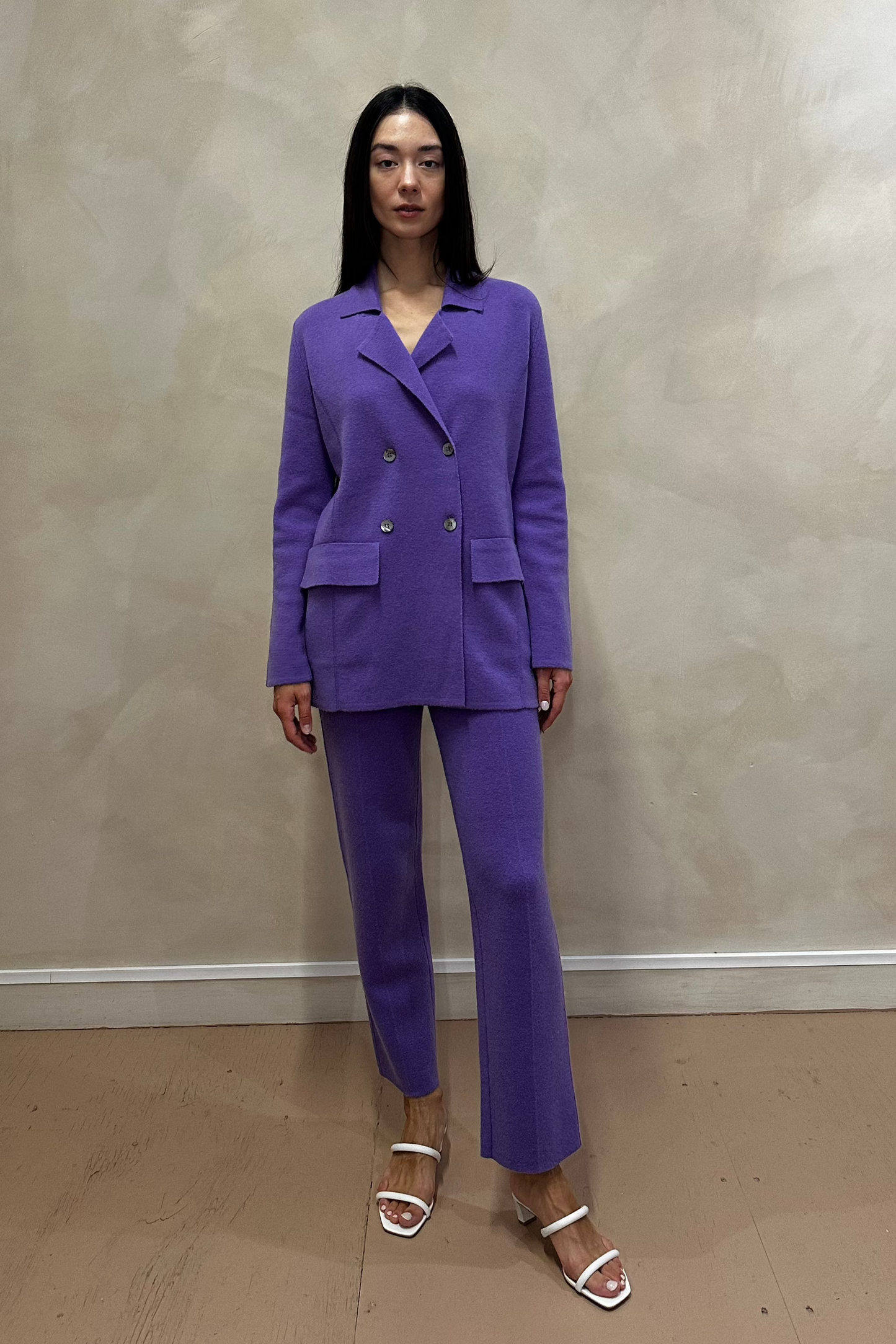 Purple Cropped Cashmere Suit Pants