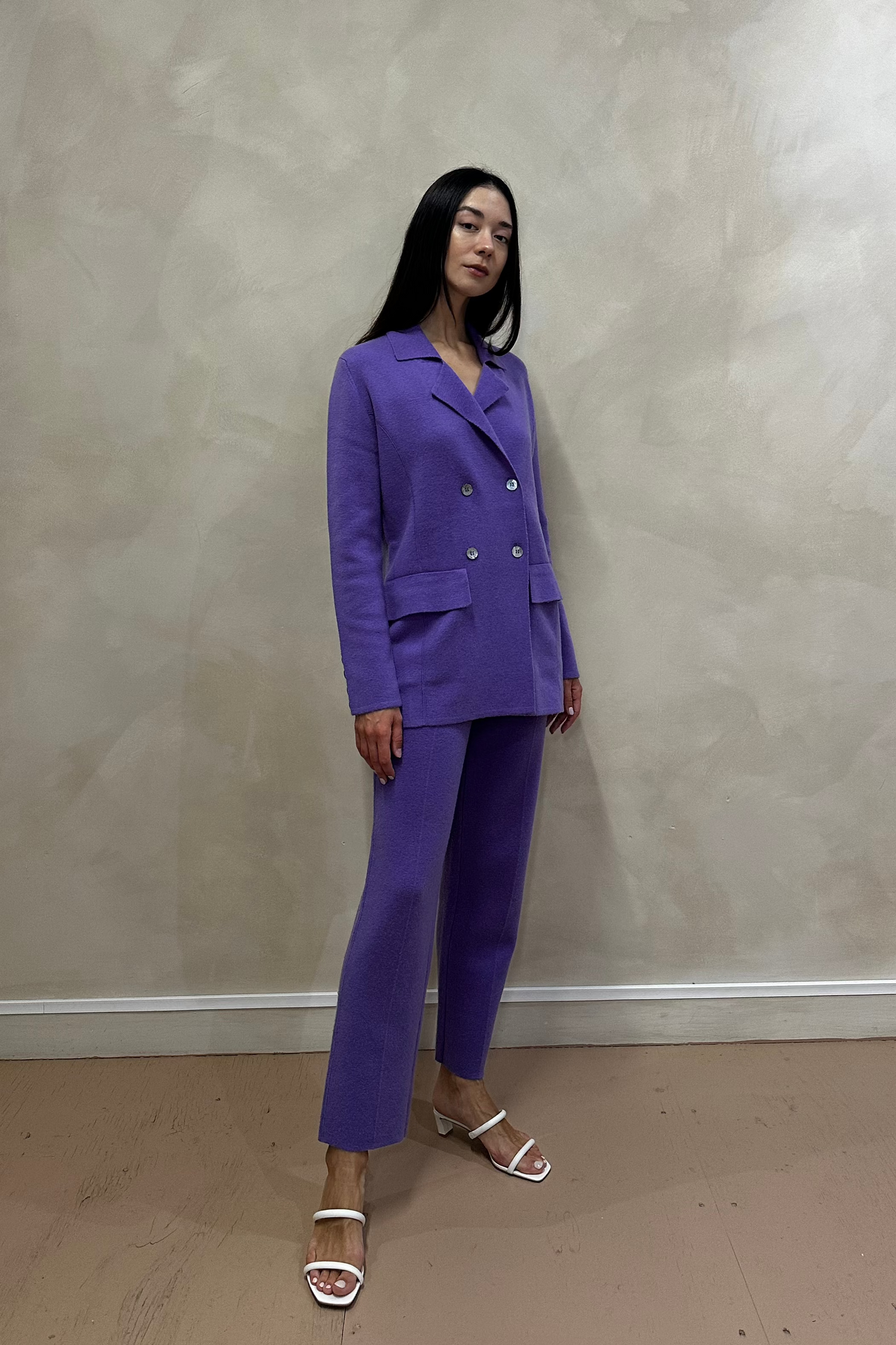 Purple Cropped Cashmere Suit Pants