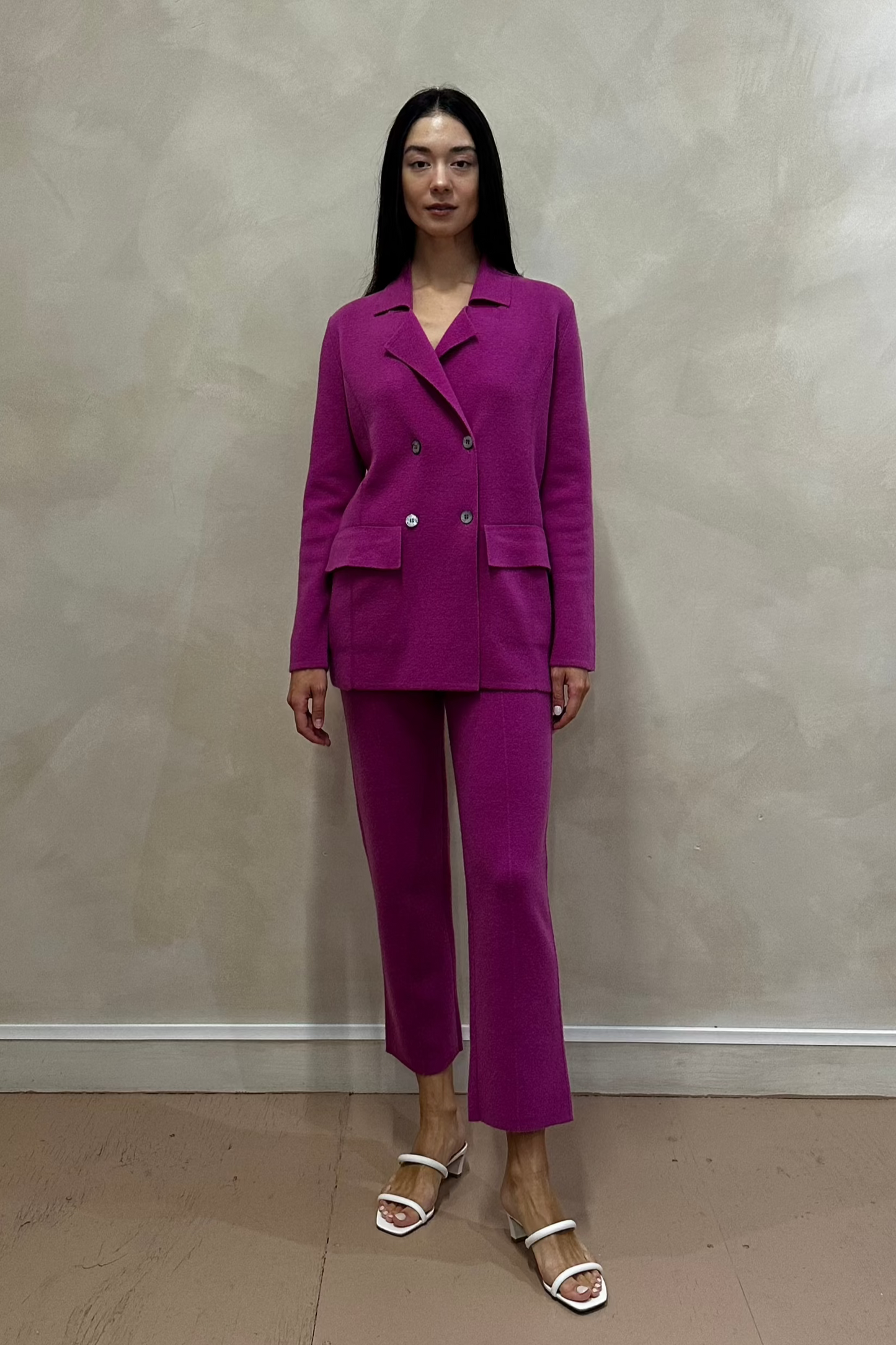 Purple Cropped Cashmere Suit Pants