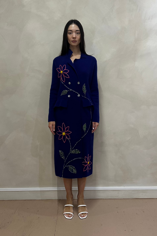 Hand Embroidered Cashmere Long Tailored Suit Jacket