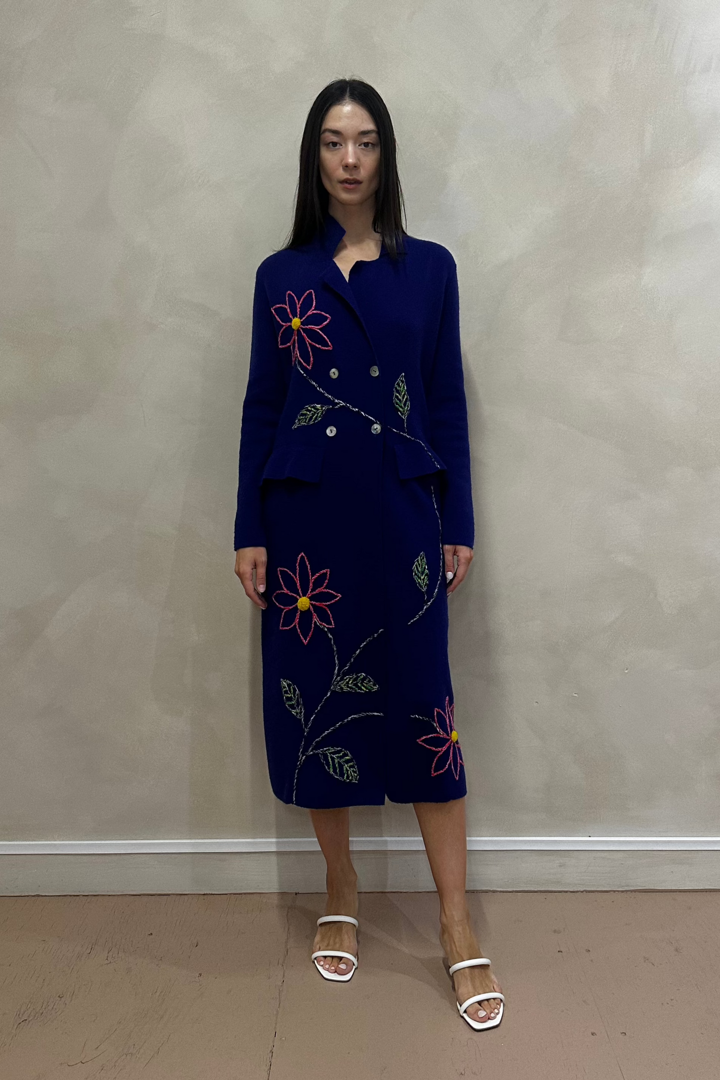 Hand Embroidered Cashmere Long Tailored Suit Jacket