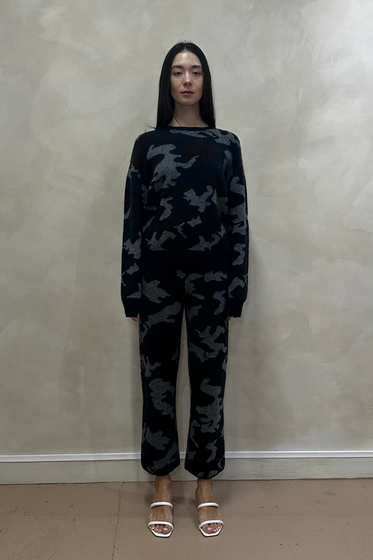 Camo Print Wide Leg Cashmere Pants