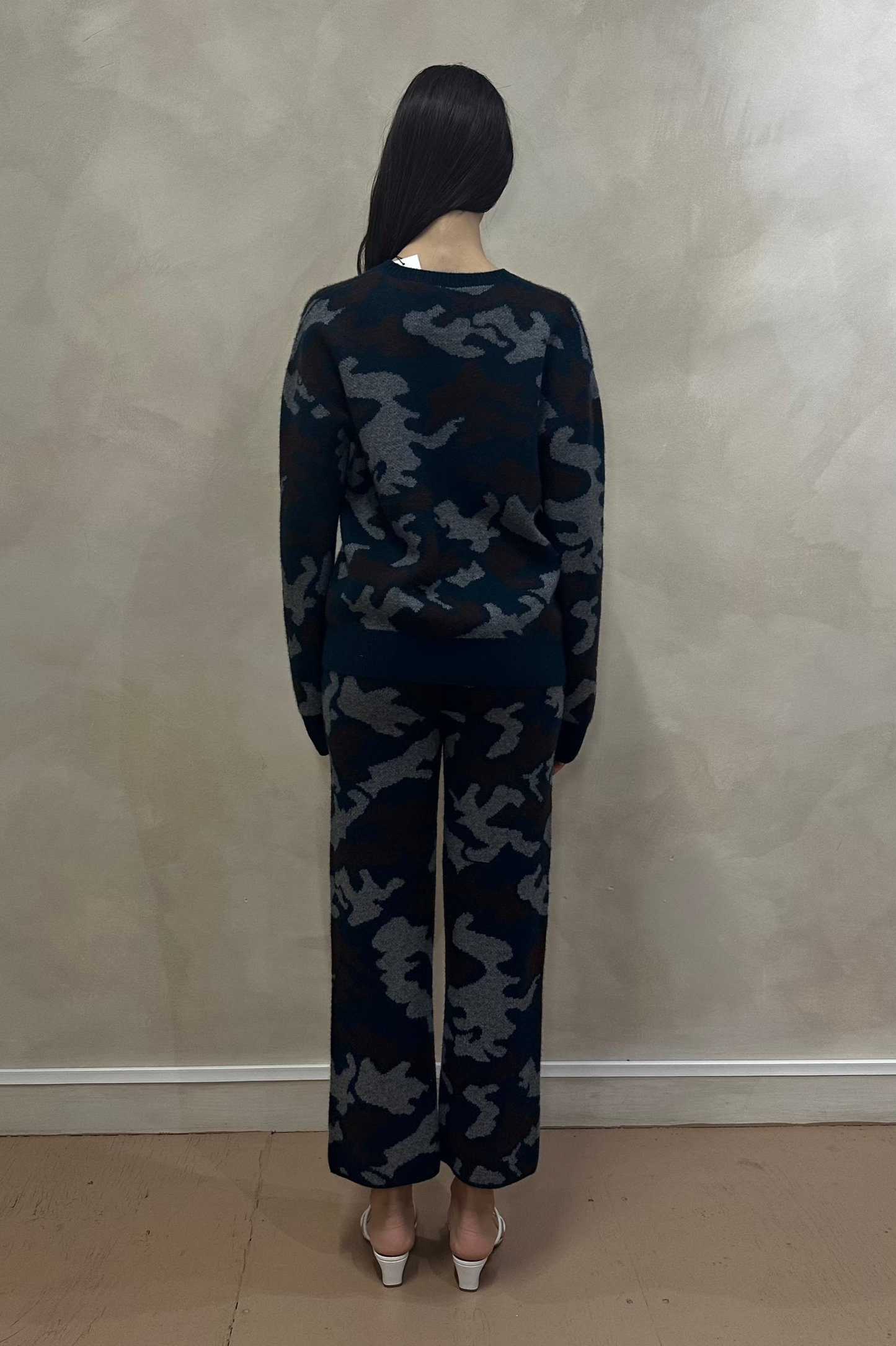 Camo Print Wide Leg Cashmere Pants