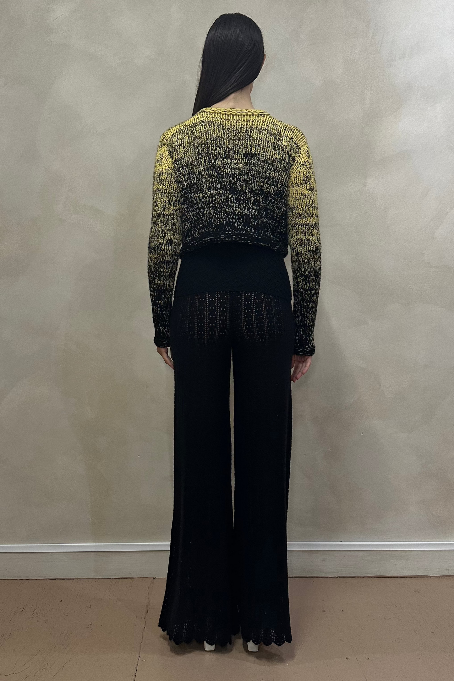 Black/Yellow Cropped Pimp Knit Cardigan