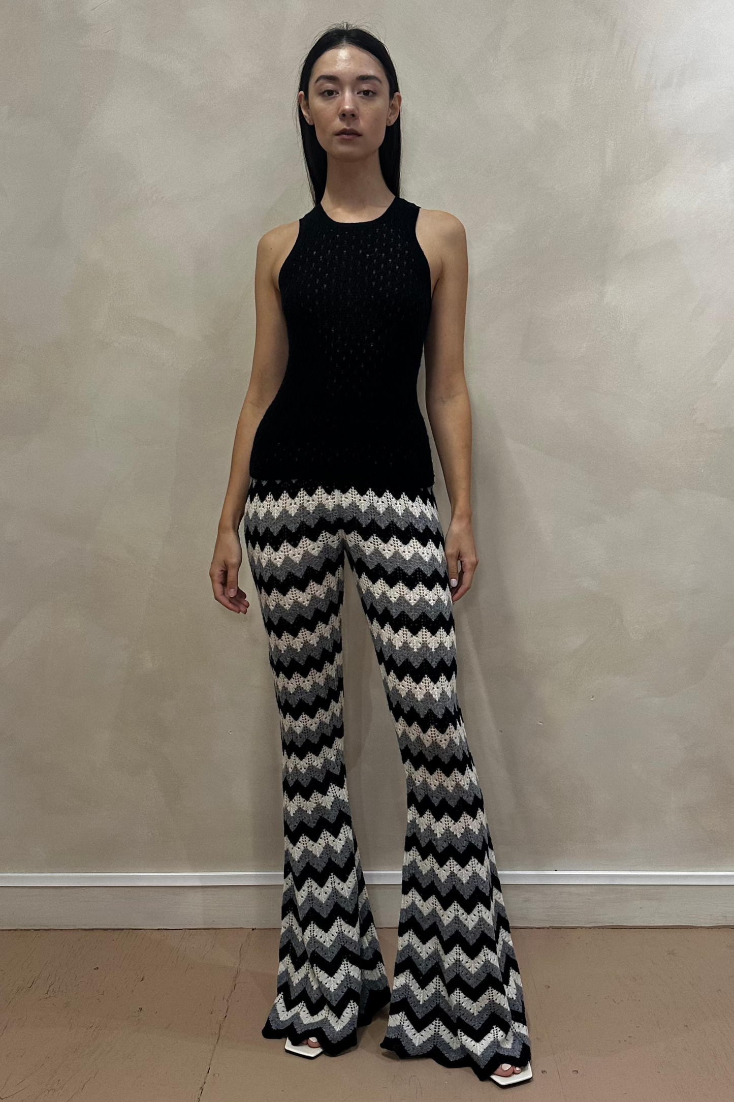 Black & White Ajur Knit Long Samba Pants