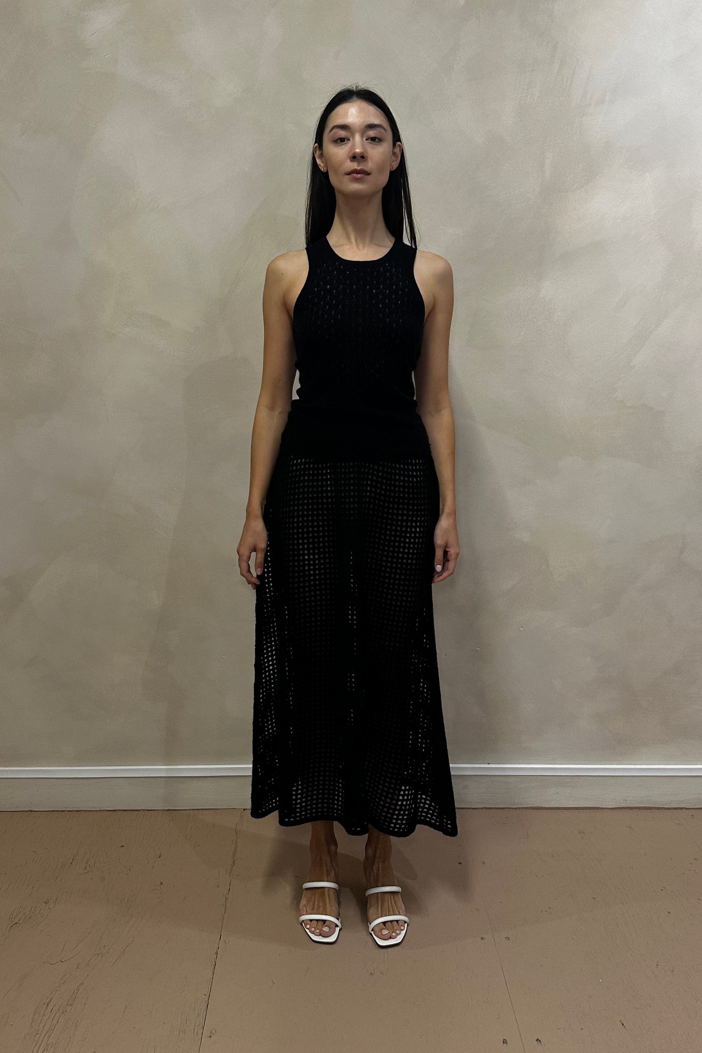 Black Peephole Cashmere Maxi Skirt