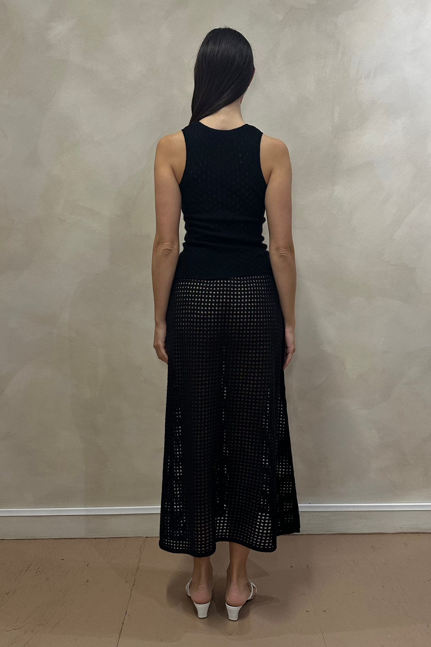 Black Peephole Cashmere Maxi Skirt